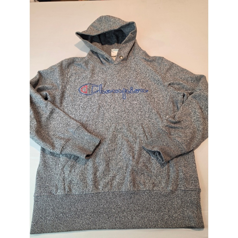 Champion Reverse Weave Hoodie Mens Large Grey Marl Script Logo PO Sweatshirt
